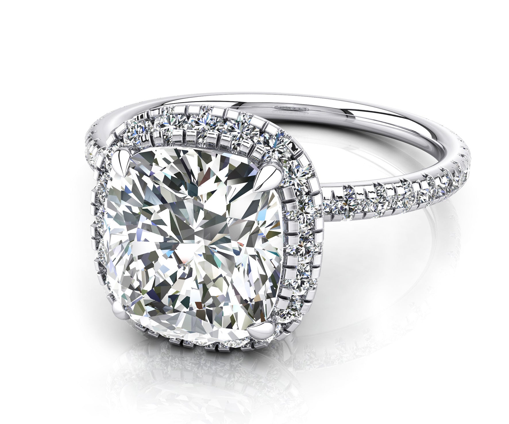 Cushion Cut Diamond Halo Engagement Ring High Setting