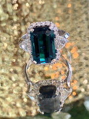 Indicolite Tourmaline Cadillac Diamonds ring