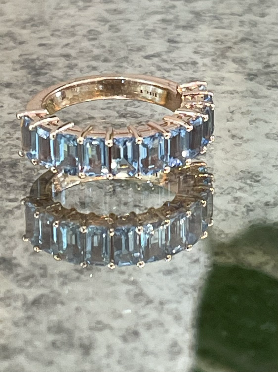 Aquamarine and Rose Gold Half Eternity Ring