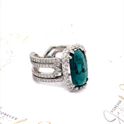 Blue Tourmaline and Diamond Halo Ring