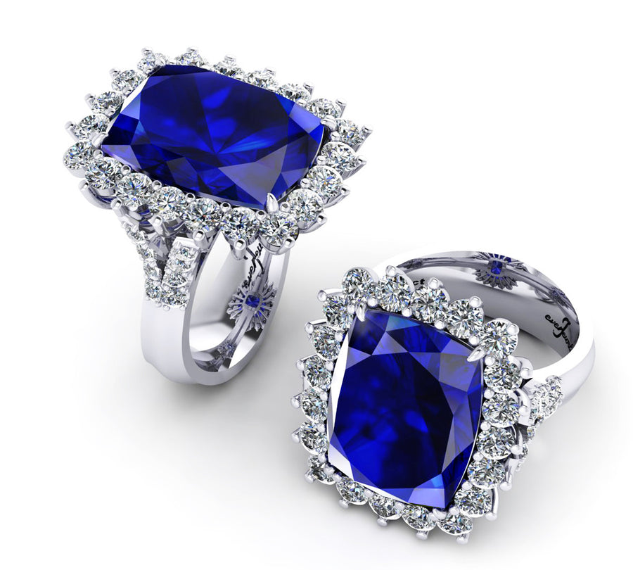 Tanzanite and  diamond halo Ring