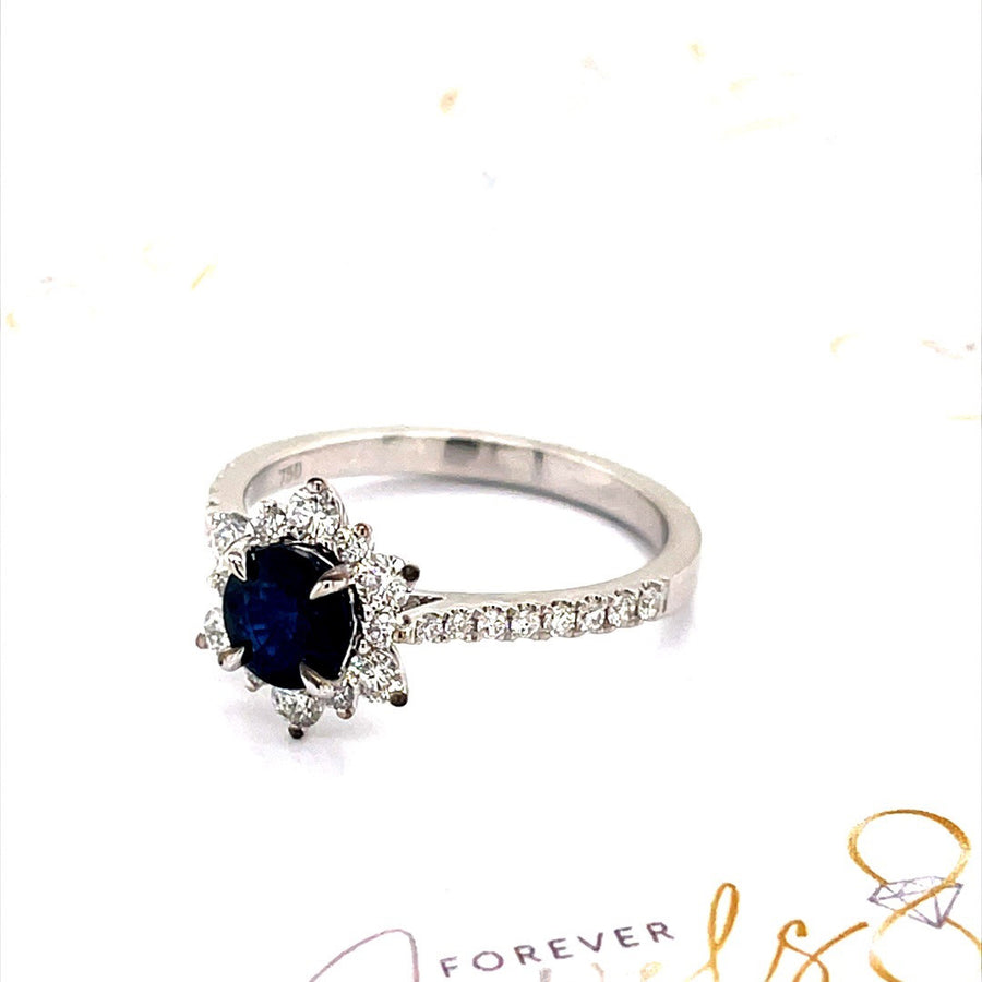 Blue Ceylon Sapphire Diamond Ring