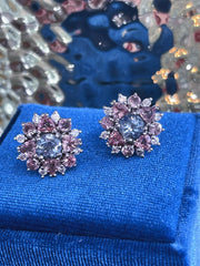 Summer Aquamarine , Pink Tourmaline and Diamond Earrings