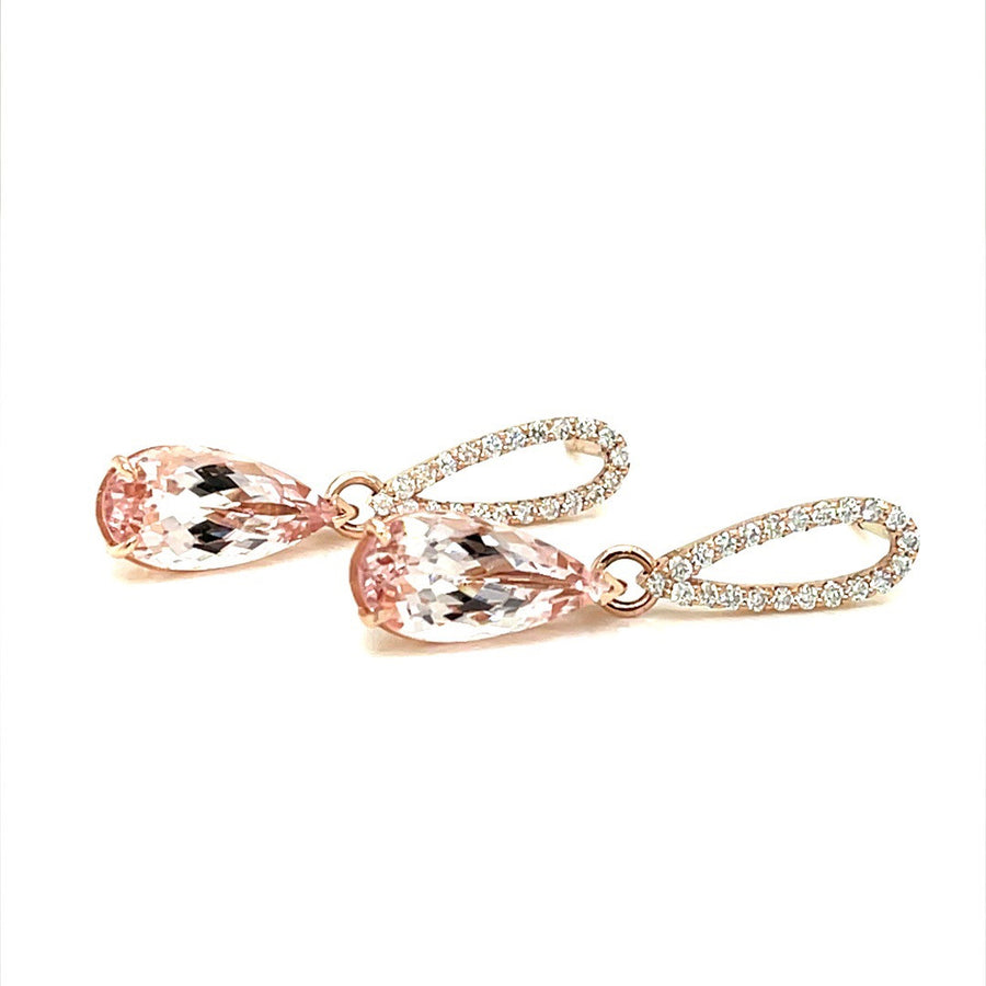 18ct Rose gold pear cut morganite earrings with diamonds