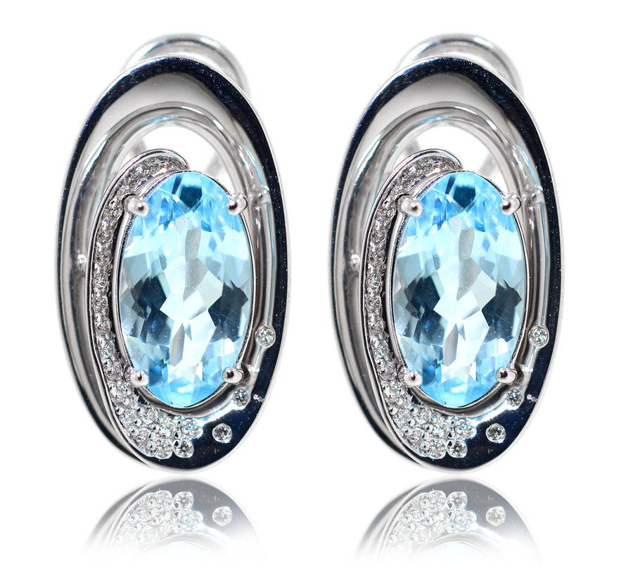 9ct White gold blue topaz earrings with diamonds