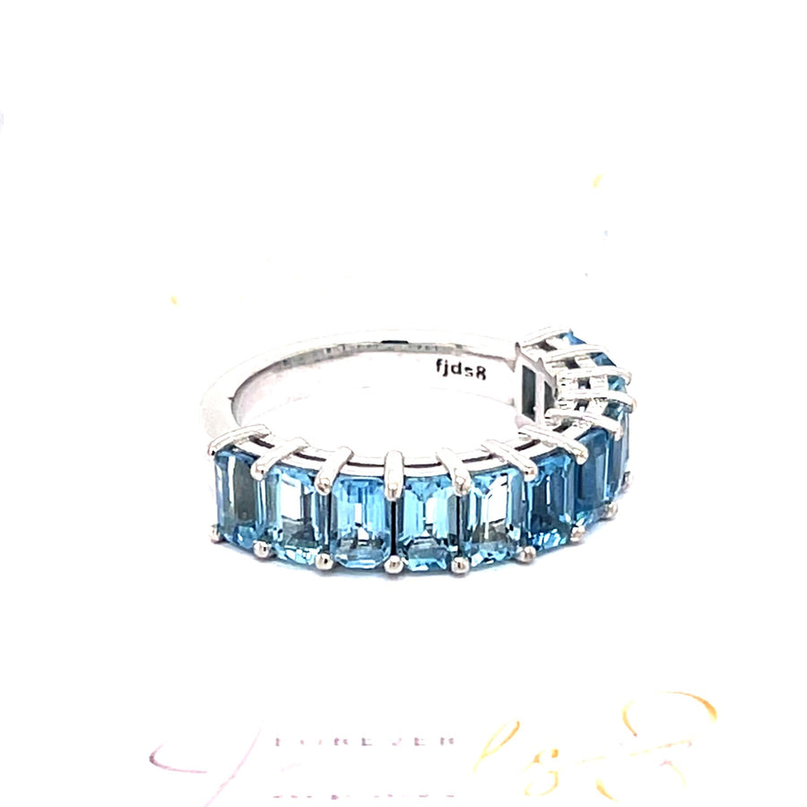 Aquamarine and White Gold Half Eternity Ring
