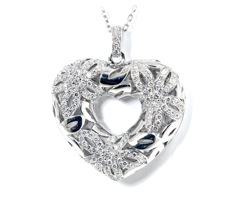 White Gold Heart Shaped Diamond Pendant