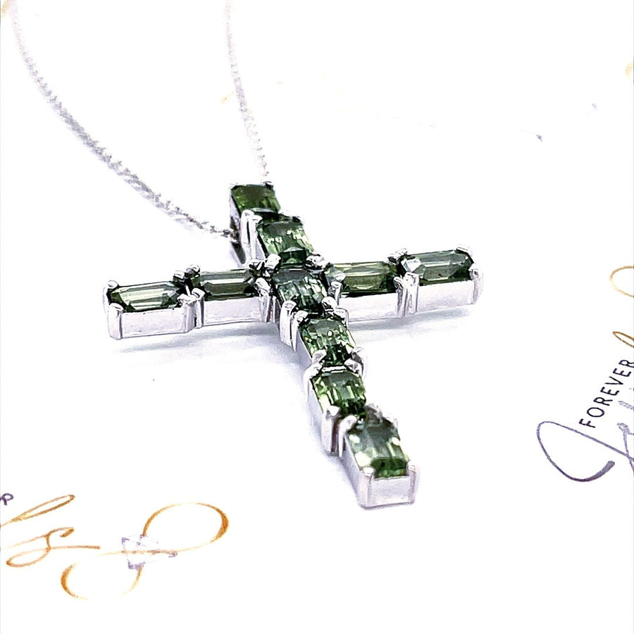 Green Sapphire Cross Pendant