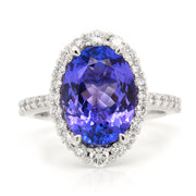 Oval Tanzanite Ring with a Diamond Halo