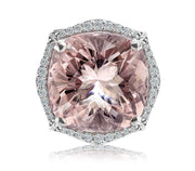 White Gold Cushion Cut Morganite Ring with a Halo of Diamonds