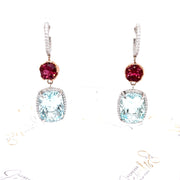 Aquamarine and Pink Tourmaline Diamond Earrings
