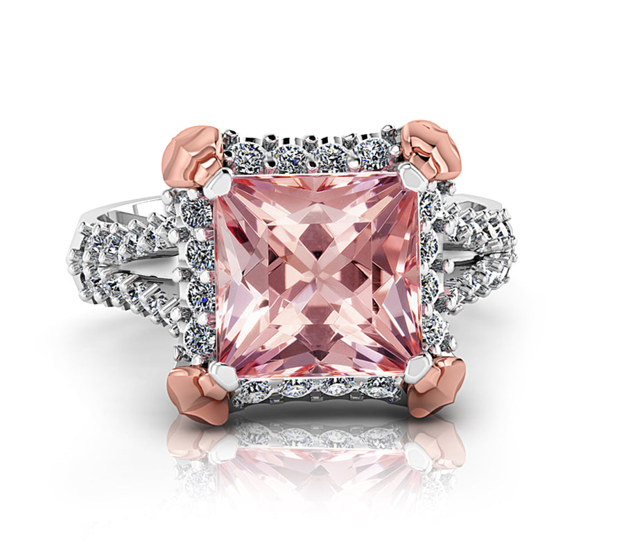 Cushion cut pink tourmaline and diamonds Ring