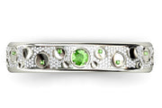 18ct White Gold Band with Green Tourmalines and Pave Diamonds