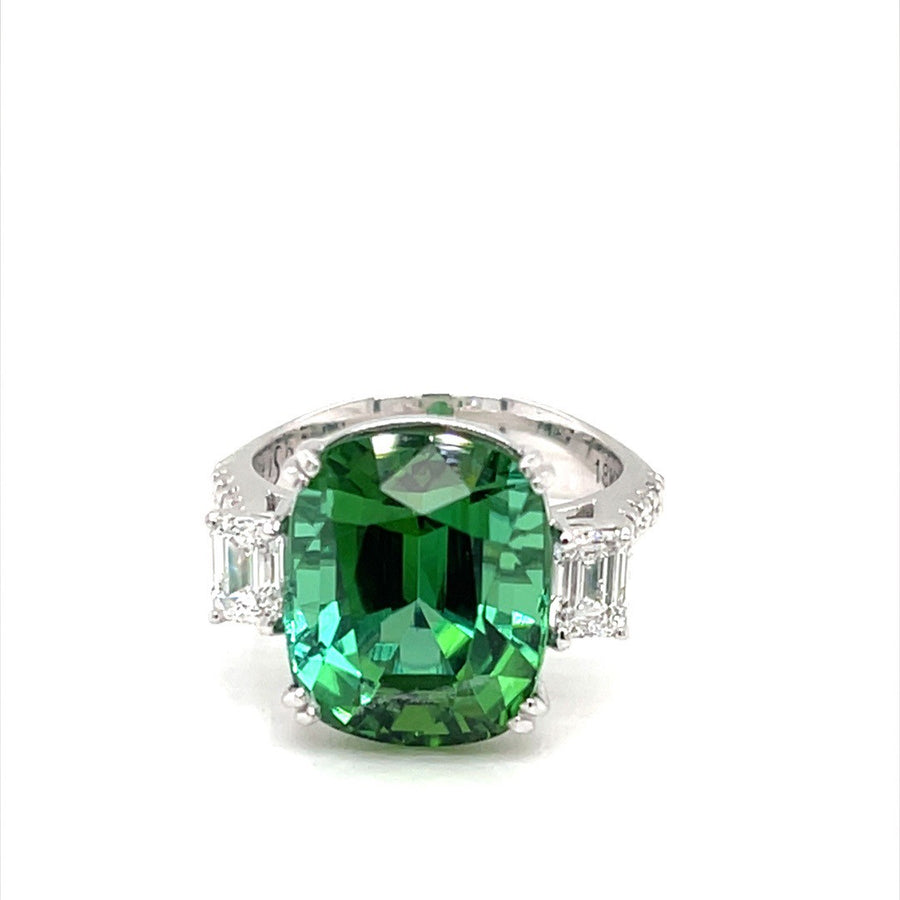 Apple green tourmaline trilogy Diamond ring