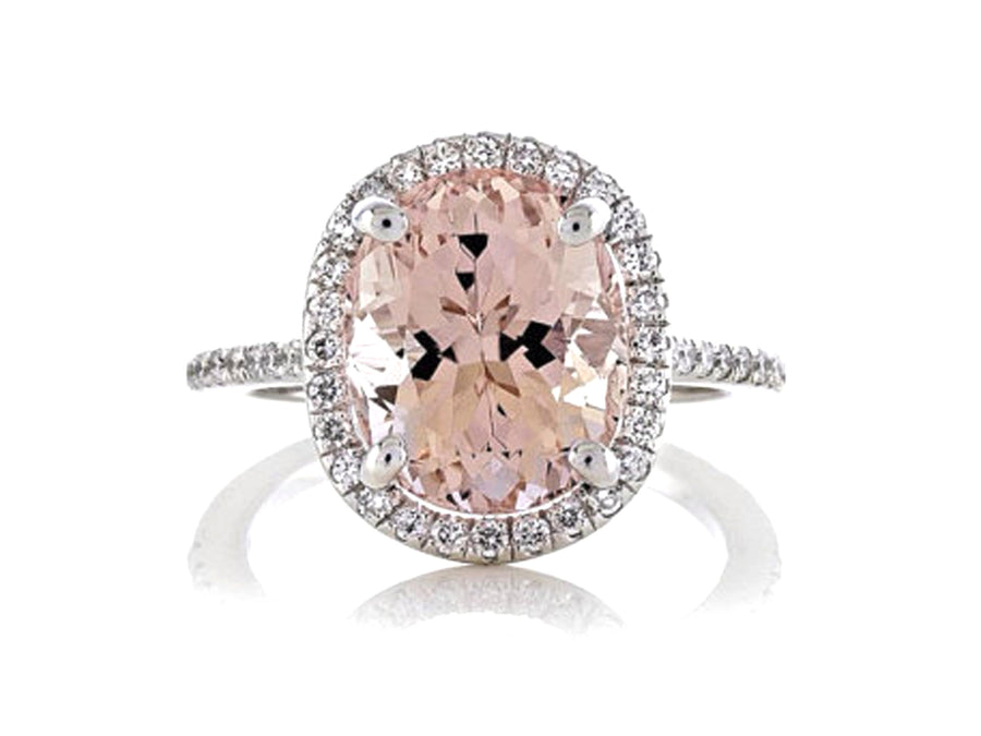 18ct White gold oval pink morganite Diamond halo ring