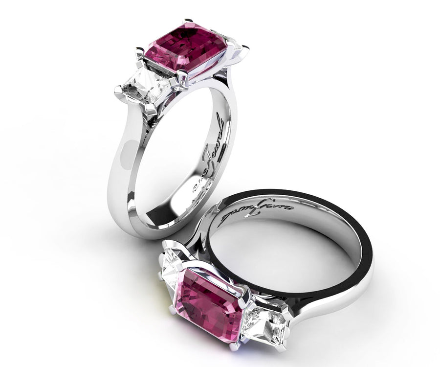 Trilogy Pink Tourmaline & Diamond Engagement Ring