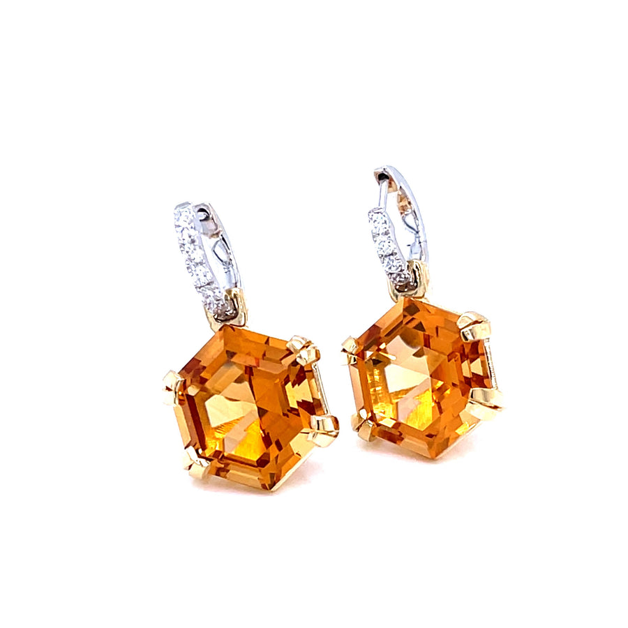Citrine and Diamonds Gold Earrings