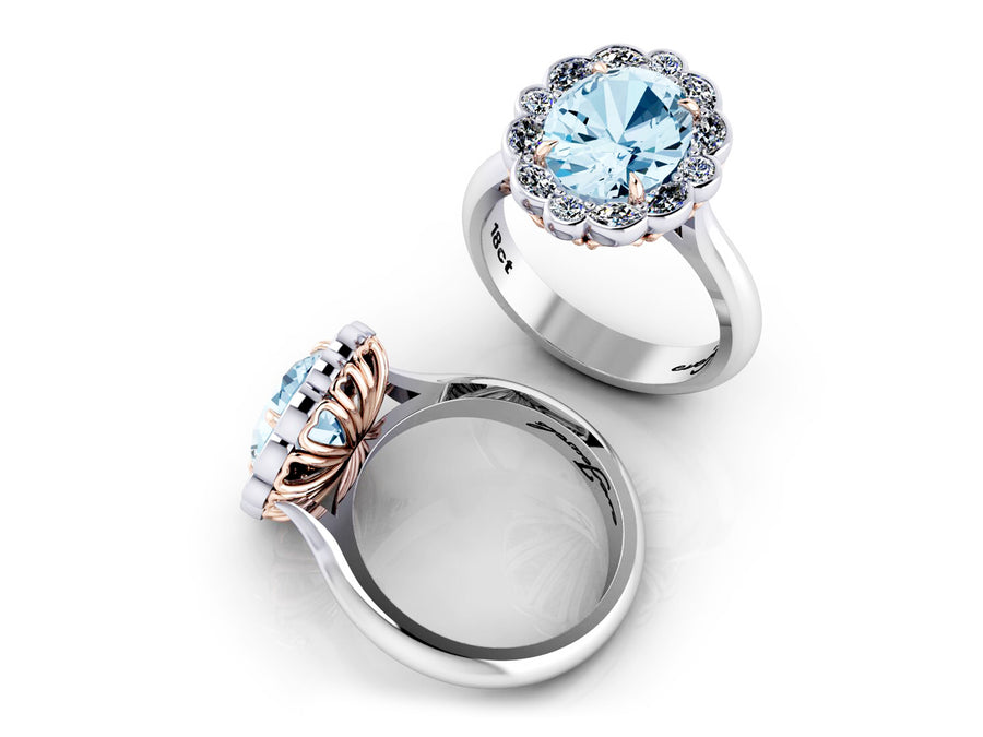 18ct White gold oval aquamarine diamond halo ring