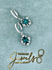 Teal Tourmaline & Diamond Earrings