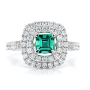 Cushion Emerald Ring &Double Diamond Halo