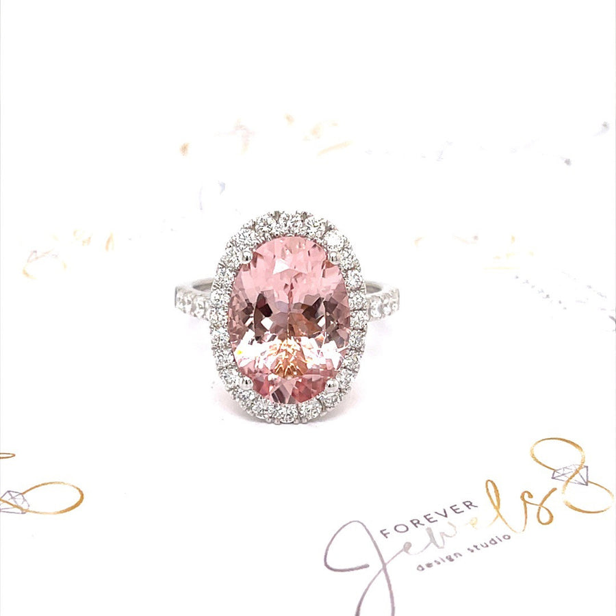 Pink Oval Morganite and Diamond Ring