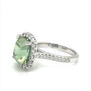 Apple Green Tourmaline and Diamond Halo Ring