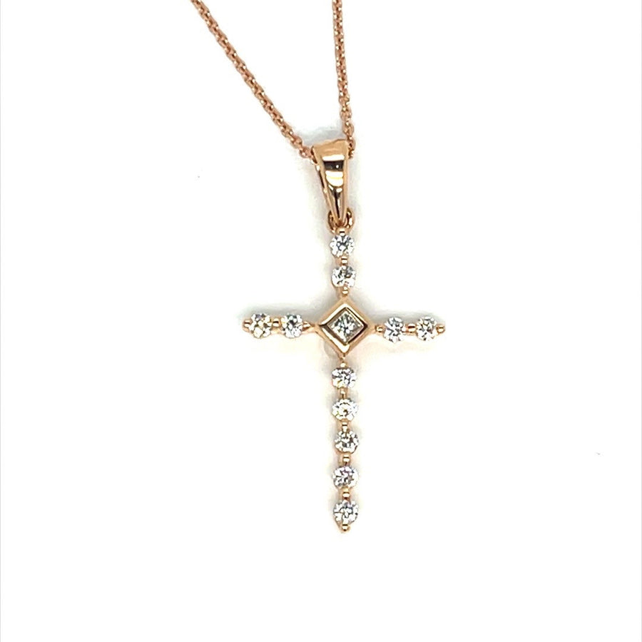 18k Rose Gold Diamond Cross Pendant