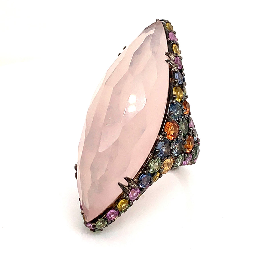 18ct WG marquise cut  rose quartz coloured sapphire ring
