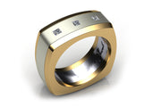 18ct White and yellow gold princess bezel set gents ring