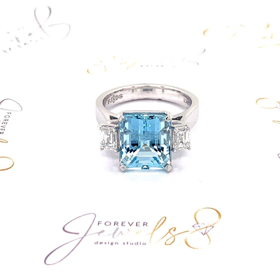 Trilogy aquamarine and diamond ring