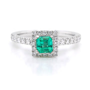 Princess Cut Emerald Ring with a Halo of Diamonds