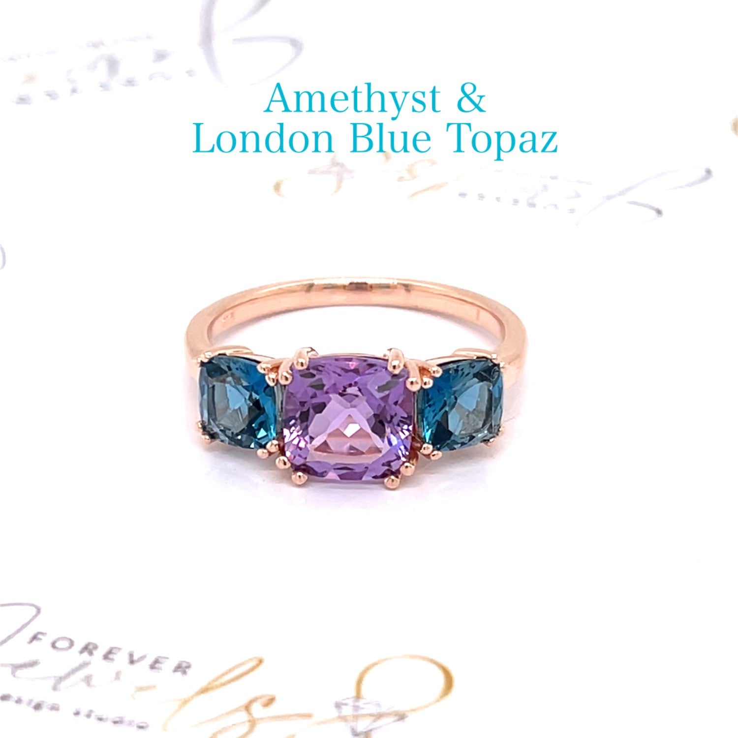 Amethyst and London Blue Topaz Trilogy Ring