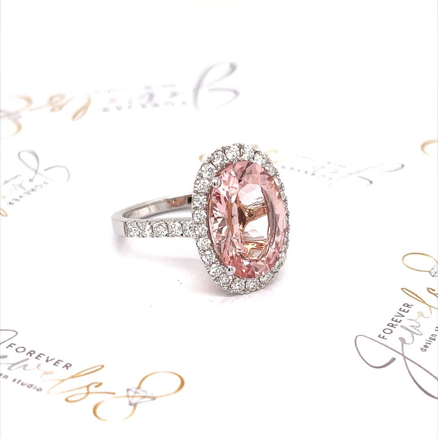 Pink Oval Morganite and Diamond Ring