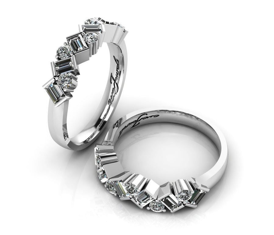 18ct White gold baguettes and round brilliant diamond ring