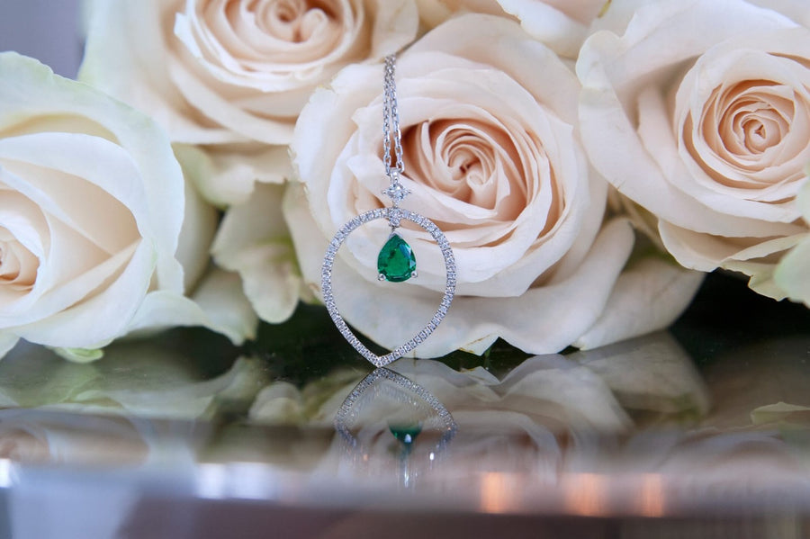 Heart shaped Emerald and Diamond Pendant