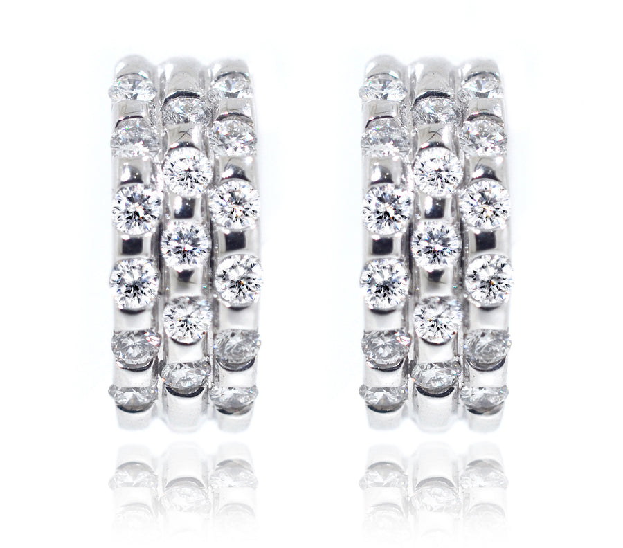 18ct White Gold Diamond Set Wide Huggies Earrings