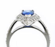 Blue sapphire and  diamond Halo Ring