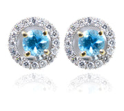 18ct White gold blue Topaz diamond halo earrings